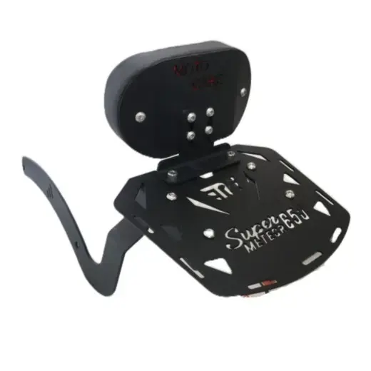 cnc-carrier-plate-with-backrest-with-bike-logo-for-super-meteor-650 Carrier Plate with Backrest for Super Meteor 650