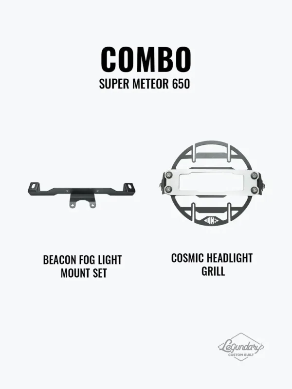 lcb-super-meteor-650-combo-beacon-fog-light-mount-set-cosmic-headlight-grill Headlight Grill Mount Set for Super Meteor 650