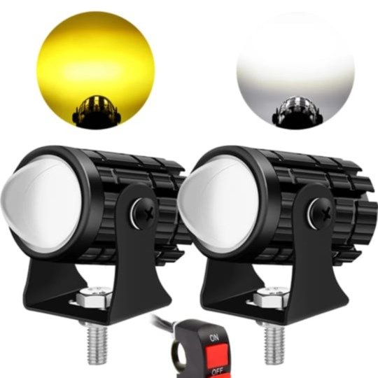 led-mini-drive-fog-light-for-car-and-bike-white-and-yellow-with-swtich-set-of-2 LED Fog Light Set 2 White Yellow Car Bike
