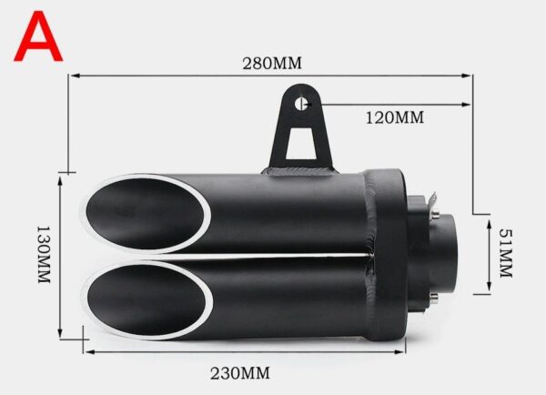 side-cross-cut-long-short-twin-barrel-51-mm-inlet-stainless-steel-universal Stainless Steel Universal Muffler 51mm Inlet